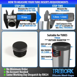 19mm black round end caps - Trebork