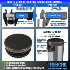 45mm black round end caps - Trebork