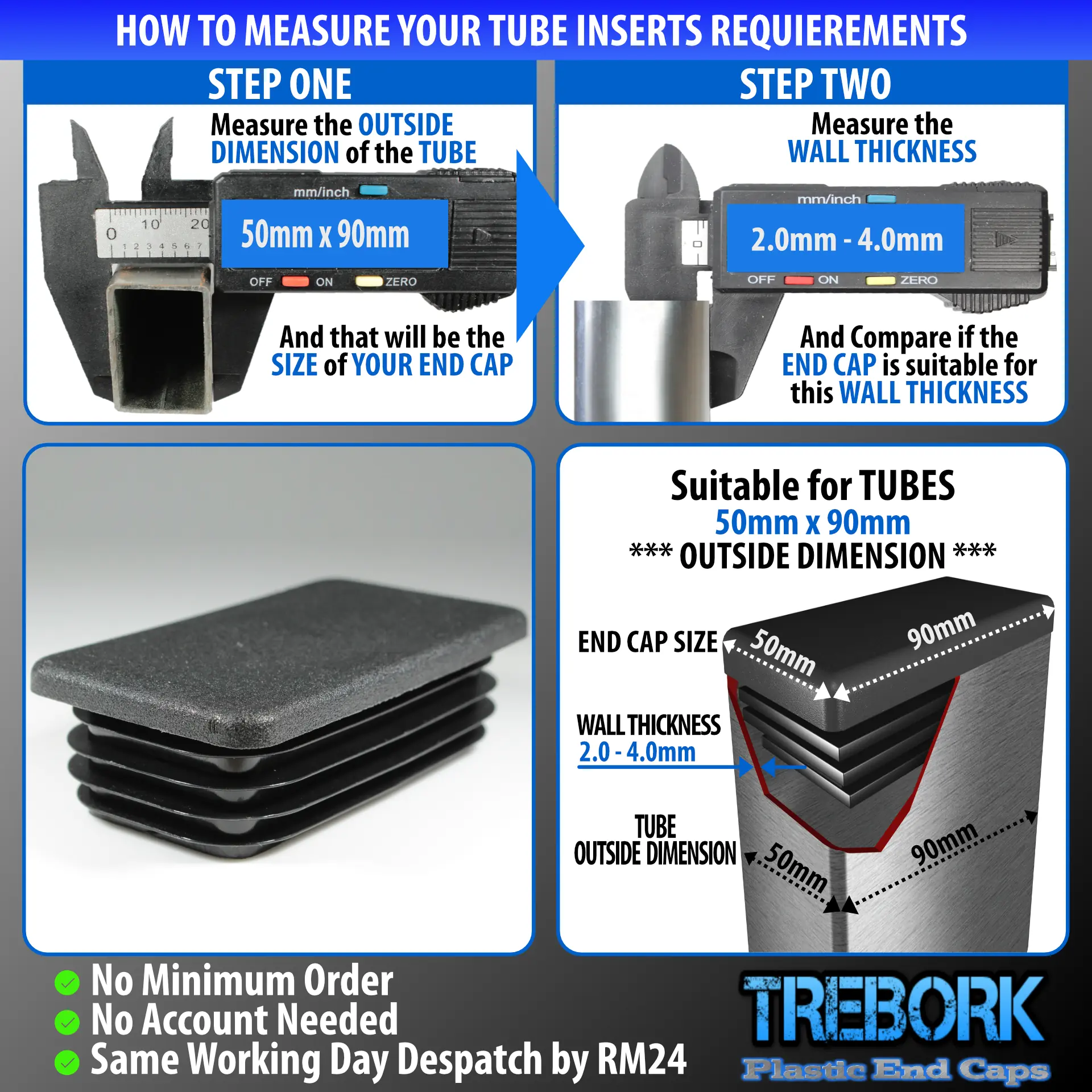 50x90mm end caps - Trebork